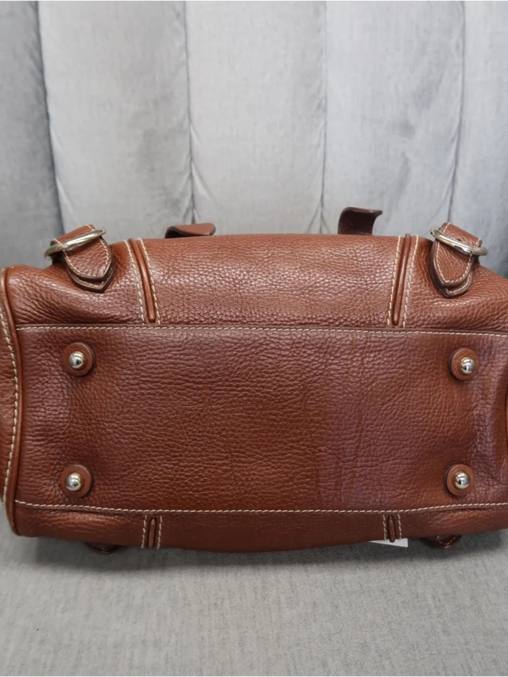 Burberry Brown Pebbled Leather Double-Handle Satchel - Picture 4 of 11